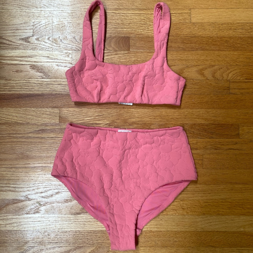 & other stories pink floral textured 2 piece bikini size 2